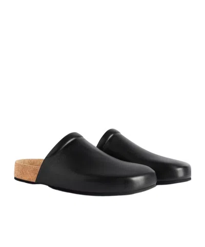 Balenciaga Men Leather Mules With Cork Insole In Black