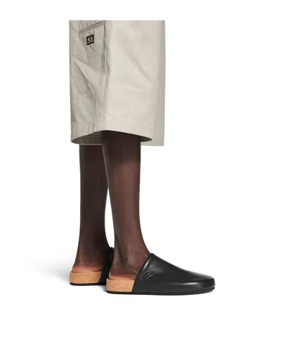 Balenciaga Men Leather Mules With Cork Insole In Black