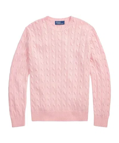 Polo Ralph Lauren Cable Knit Cotton Crewneck Sweater In Pink