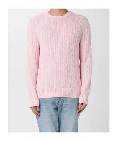 Polo Ralph Lauren Cable Knit Cotton Crewneck Sweater In Pink