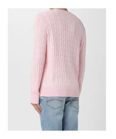 Polo Ralph Lauren Cable Knit Cotton Crewneck Sweater In Pink
