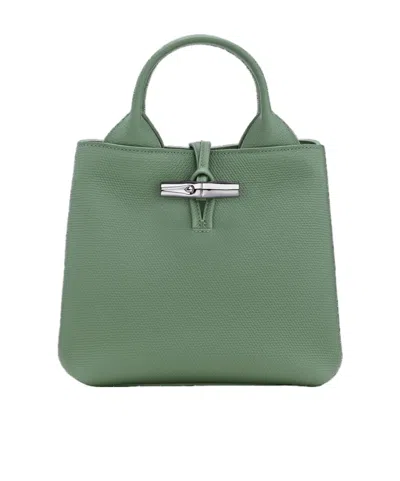 Longchamp Le Roseau Green Small Handbag With Adjustable And Removable Shoulder Strap In Leather