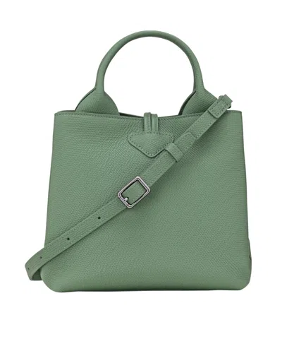 Longchamp Le Roseau Green Small Handbag With Adjustable And Removable Shoulder Strap In Leather