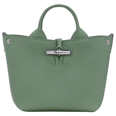 Longchamp Le Roseau Green Small Handbag With Adjustable And Removable Shoulder Strap In Leather