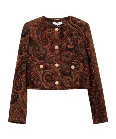 Chloé Boxy Collarless Jacket In Tapestry Jacquard In Brown