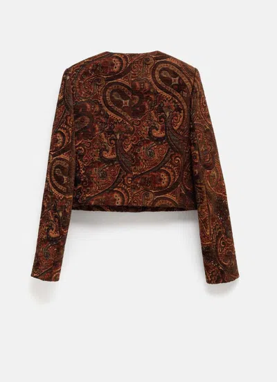 Chloé Boxy Collarless Jacket In Tapestry Jacquard In Brown