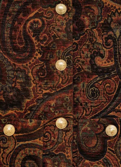 Chloé Boxy Collarless Jacket In Tapestry Jacquard In Brown