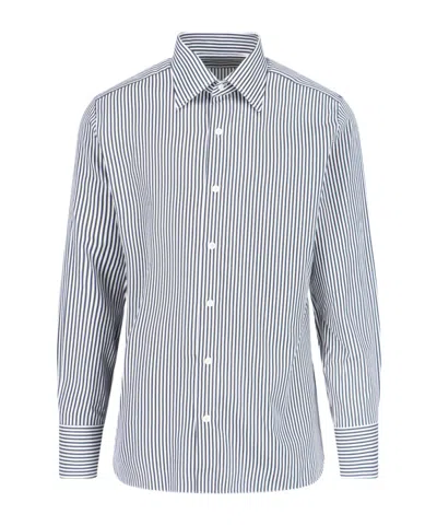 Tom Ford Striped Pattern Button-down Collar Long Sleeves Shirt In Multi