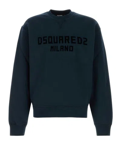 Dsquared2 Washed Grey Sweatshirt With Logo In Blue
