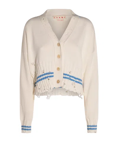 Marni Distressed Striped V-neck Knitwear In Multi