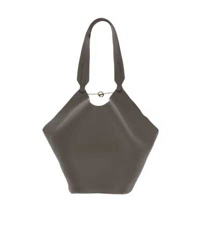 Khaite Dark Grey Lotus Small Tote In Gray