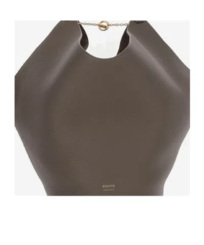 Khaite Dark Grey Lotus Small Tote In Gray