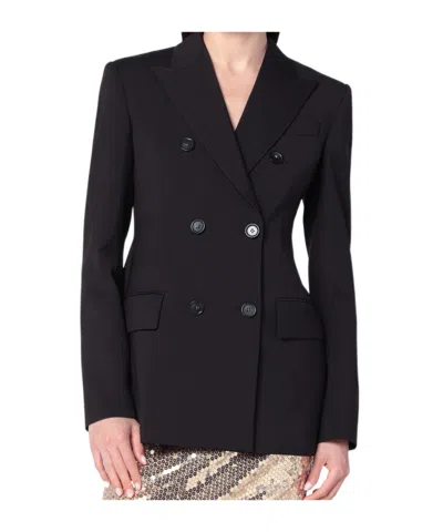 Sportmax Double-breasted Brown Wool Jacket In Black