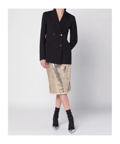 Sportmax Double-breasted Brown Wool Jacket In Black