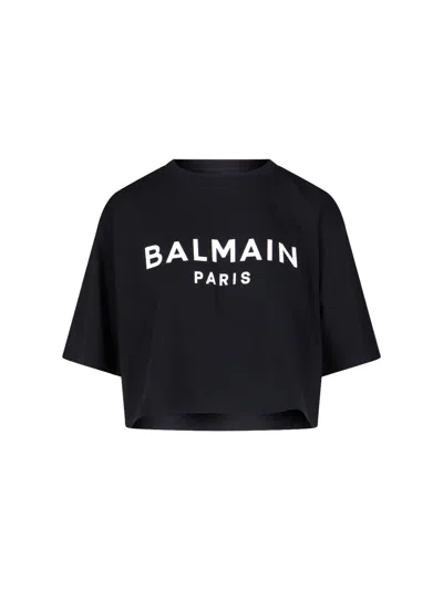 Balmain Cropped T-shirt With Print In Black