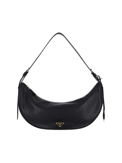 Prada Demi-lune Large Leather Shoulder Bags In Black