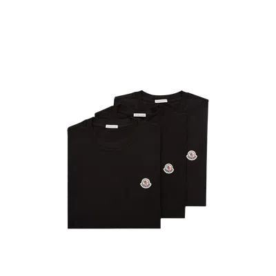 Moncler Set Of Three Cotton T-shirts With Logo Patch In Black
