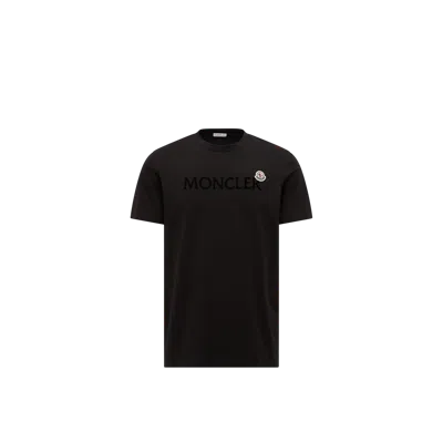 Moncler Flocked Logo Cotton T-shirt In Black