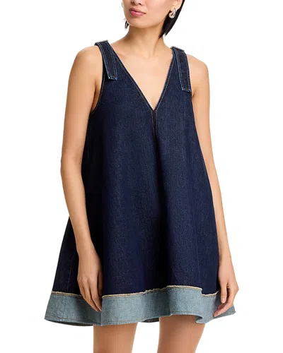 3.1 Phillip Lim Trapeze Denim Contrast-hem Mini Dress In Blue