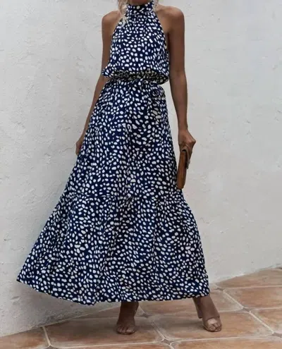 Miss Sparkling Halter Maxi Dress In Navy/ White