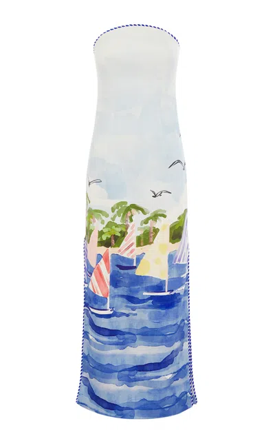 Leo Lin Ava Printed Linen Bustier Dress