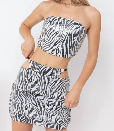 Pretty Garbage Millie Sequin Zebra Skirt In Black-white