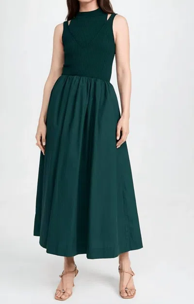 En Saison Sigrid Forest Knit And Poplin Midi Dress In Green