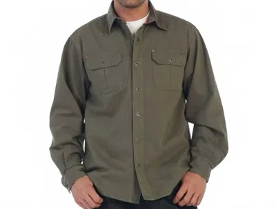 Magen Twill Shirt Jacket With Flannel Lining In Olive In Green