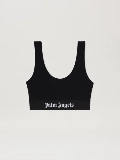Palm Angels Black Classic Logo Sport Bra In Black White