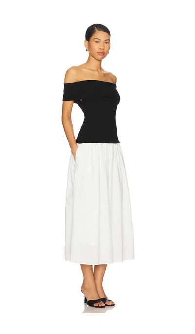 Central Park West Darcy Off-the-shoulder Drop-waist Twofer Midi Dress In Multi