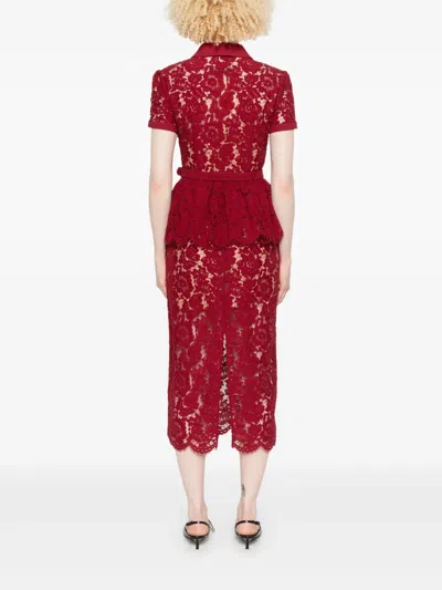 Self-portrait Bordeaux Lace Peplum Midi Dress In Burgundy