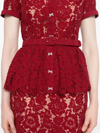 Self-portrait Bordeaux Lace Peplum Midi Dress In Burgundy