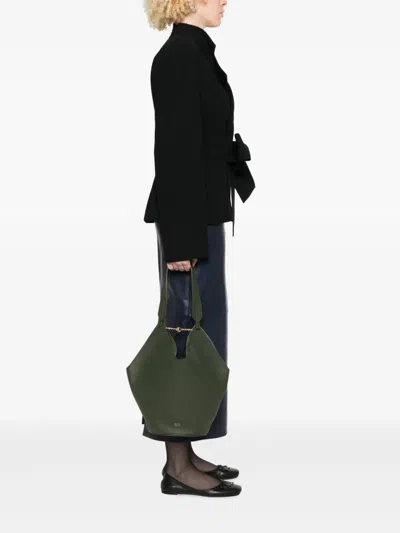 Khaite Womens Bottle Green Lotus Small Leather Tote Bag