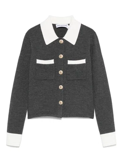 Self-portrait Fitted Grey Knit Sweater With Button-down Front In Gray