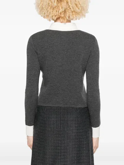 Self-portrait Fitted Grey Knit Sweater With Button-down Front In Gray