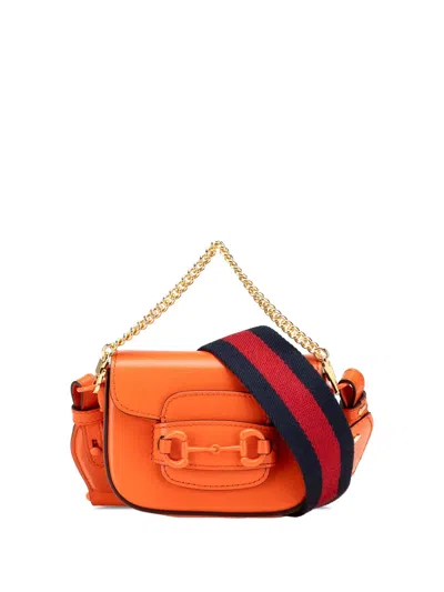 Pre-owned Gucci 2016-2024 Mini Leather Horsebit 1955 Web Satchel In Orange