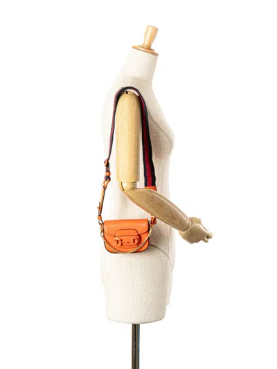 Pre-owned Gucci 2016-2024 Mini Leather Horsebit 1955 Web Satchel In Orange