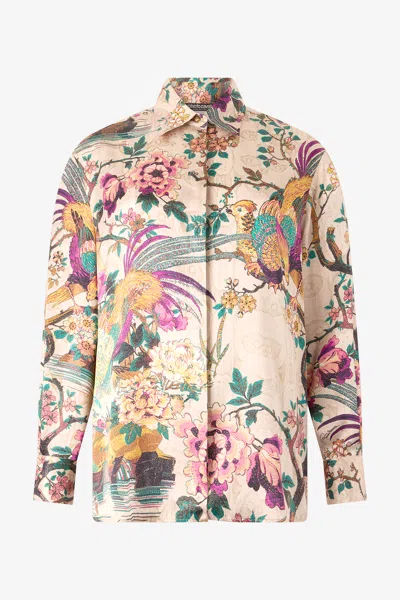 Roberto Cavalli Silk Floral Print Shirt In Multi