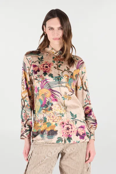 Roberto Cavalli Silk Floral Print Shirt In Multi