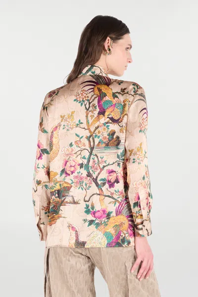 Roberto Cavalli Silk Floral Print Shirt In Multi
