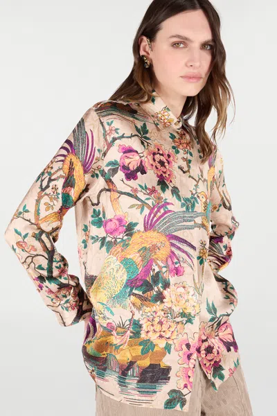Roberto Cavalli Silk Floral Print Shirt In Multi