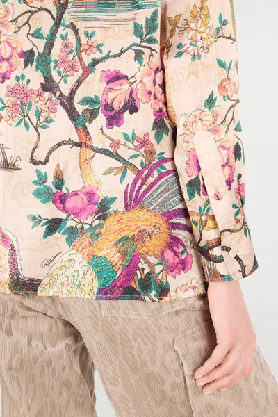 Roberto Cavalli Silk Floral Print Shirt In Multi