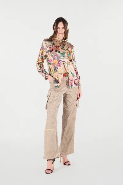 Roberto Cavalli Silk Floral Print Shirt In Multi
