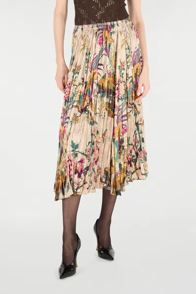 Roberto Cavalli Midi Skirt With Floral And Pheasant Print