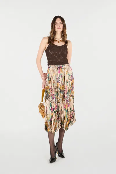 Roberto Cavalli Midi Skirt With Floral And Pheasant Print