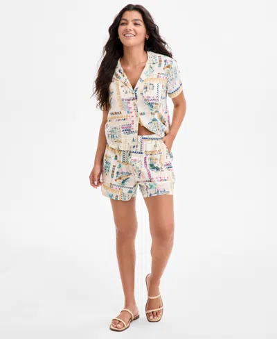 Lucky Brand The Beach Linen Blend Drawstring Shorts