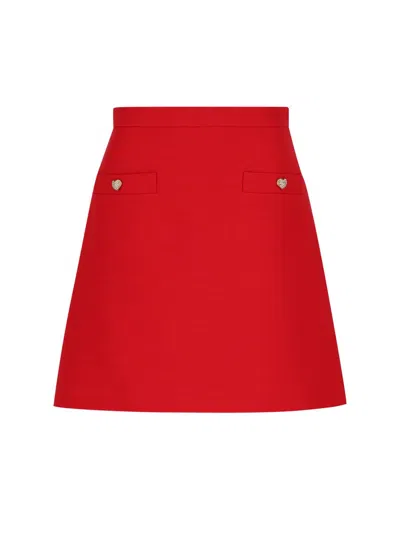 Valentino High Waist Skirt Heart-shaped Buttons In Red