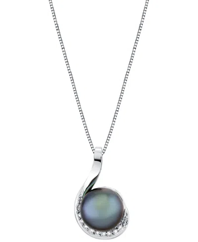 Macy's Cultured Tahitian Pearl (10mm) & Diamond Accent Swirl 18" Pendant Necklace In 14k White Gold
