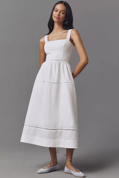 Reformation Womens Everett Square-neck Linen Midi Dress White