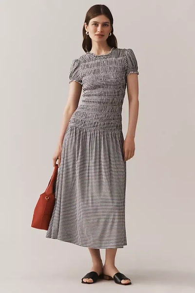 Reformation Womens Remy Check Kiria Shirred-bodice Check Woven Midi Dress In Neutral